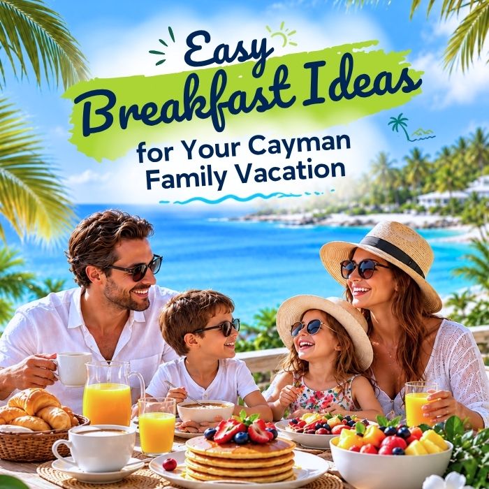 Easy family vacation breakfast with fresh fruit, yogurt, toast, and juice
